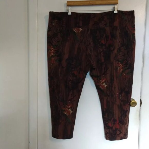 Slim-sation 3X Leggings Lounge Pants Brown Floral Bird Print Plus Size - Picture 4 of 6